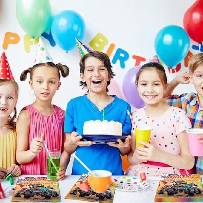 MONSTER TRUCKS BIRTHDAY NAPKINS, PACK OF 24, 33 X 33 CM, MONSTER TRUCK NAPKINS, RACING CAR NAPKINS, TABLE DECORATION, BIRTHDAY, DIGGER TRACTOR NAPKINS FOR CHILDREN'S BIRTHDAY OR THEME PARTY - Image 4